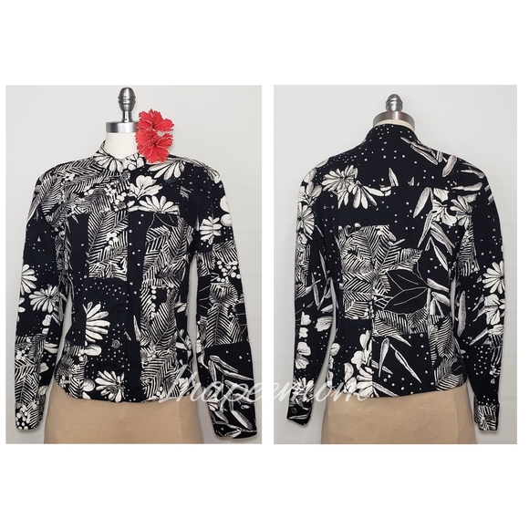 Chico's Jacket Stretch Denim Floral Black White - Picture 2 of 8